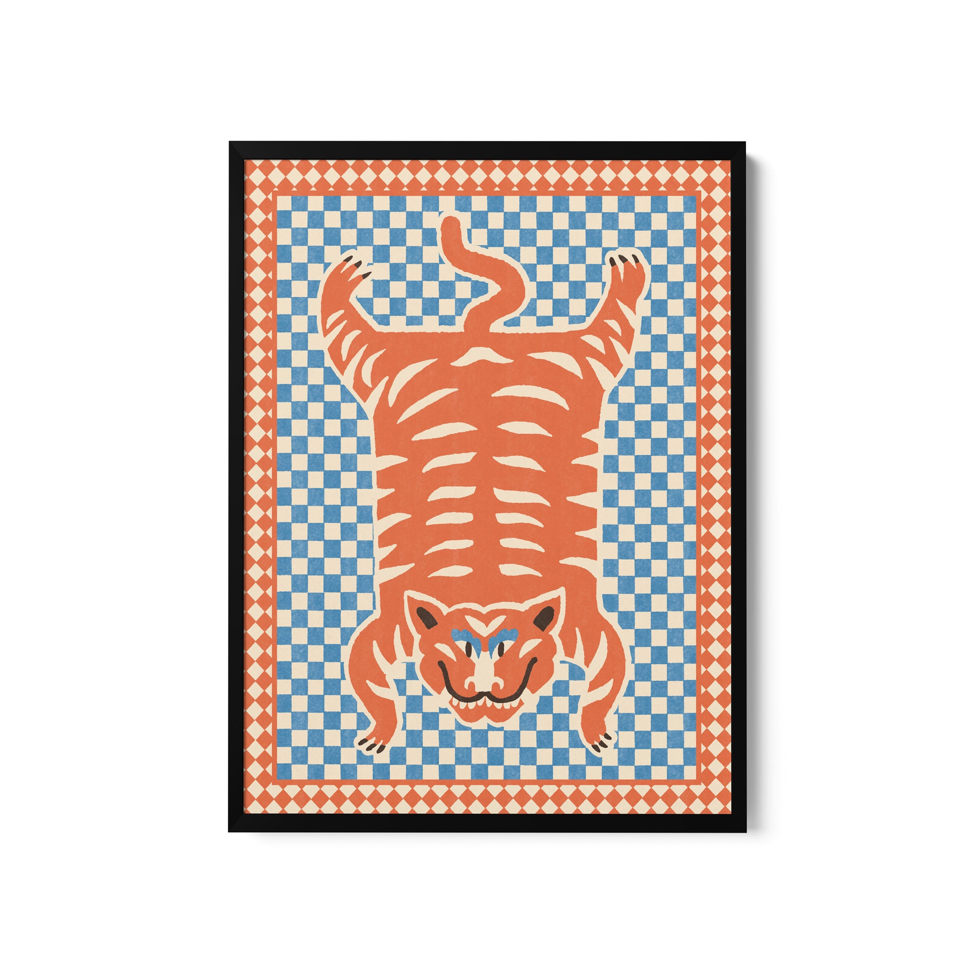 a picture of a tiger on a checkered background