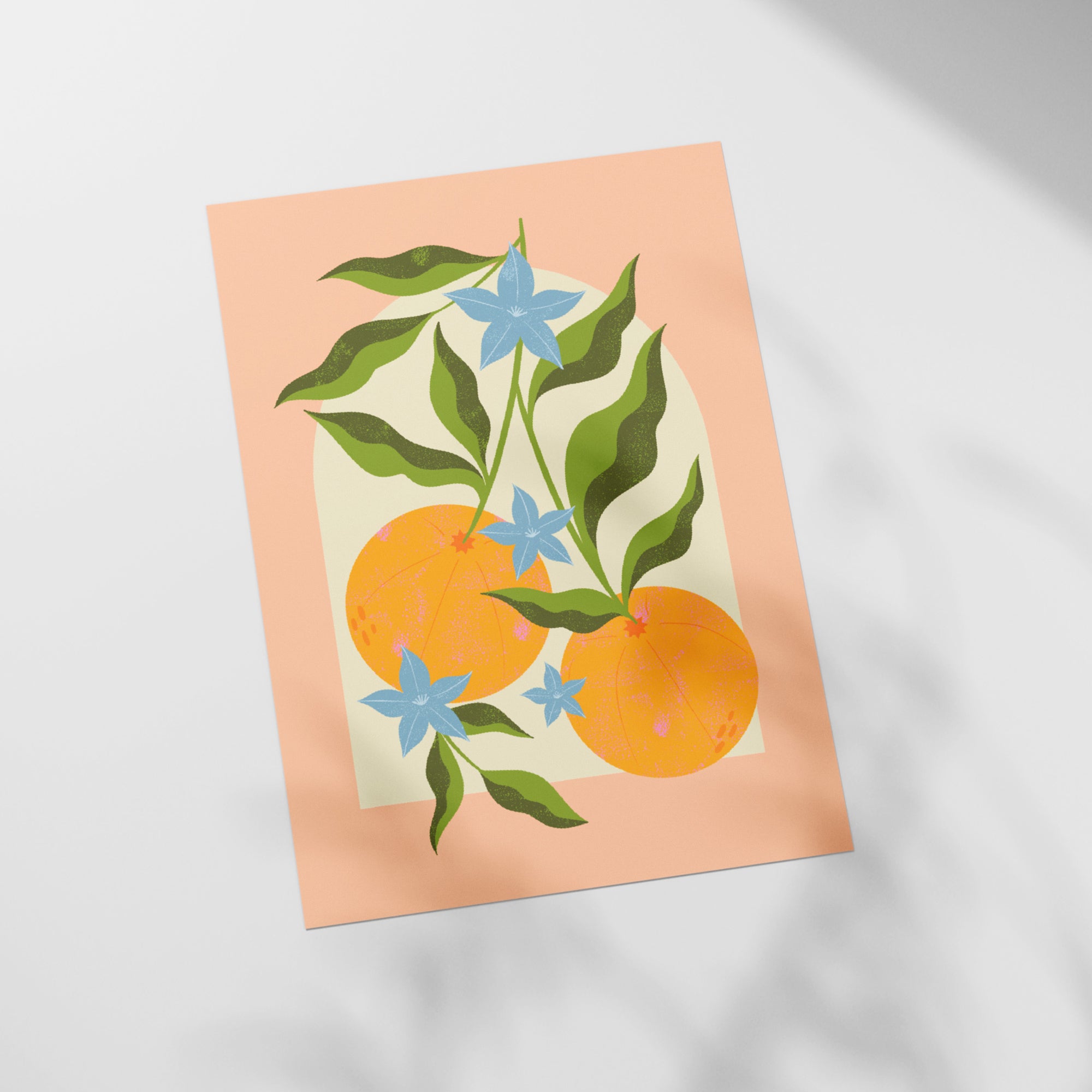 a card with a picture of oranges on it