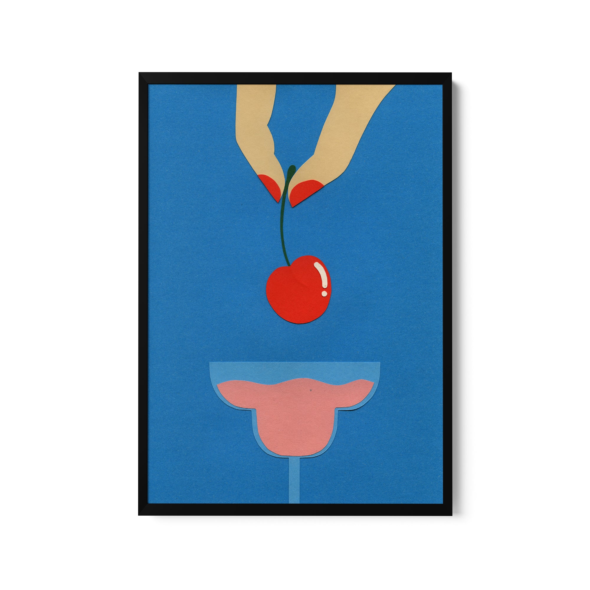 a painting of a cherry being picked from a vase