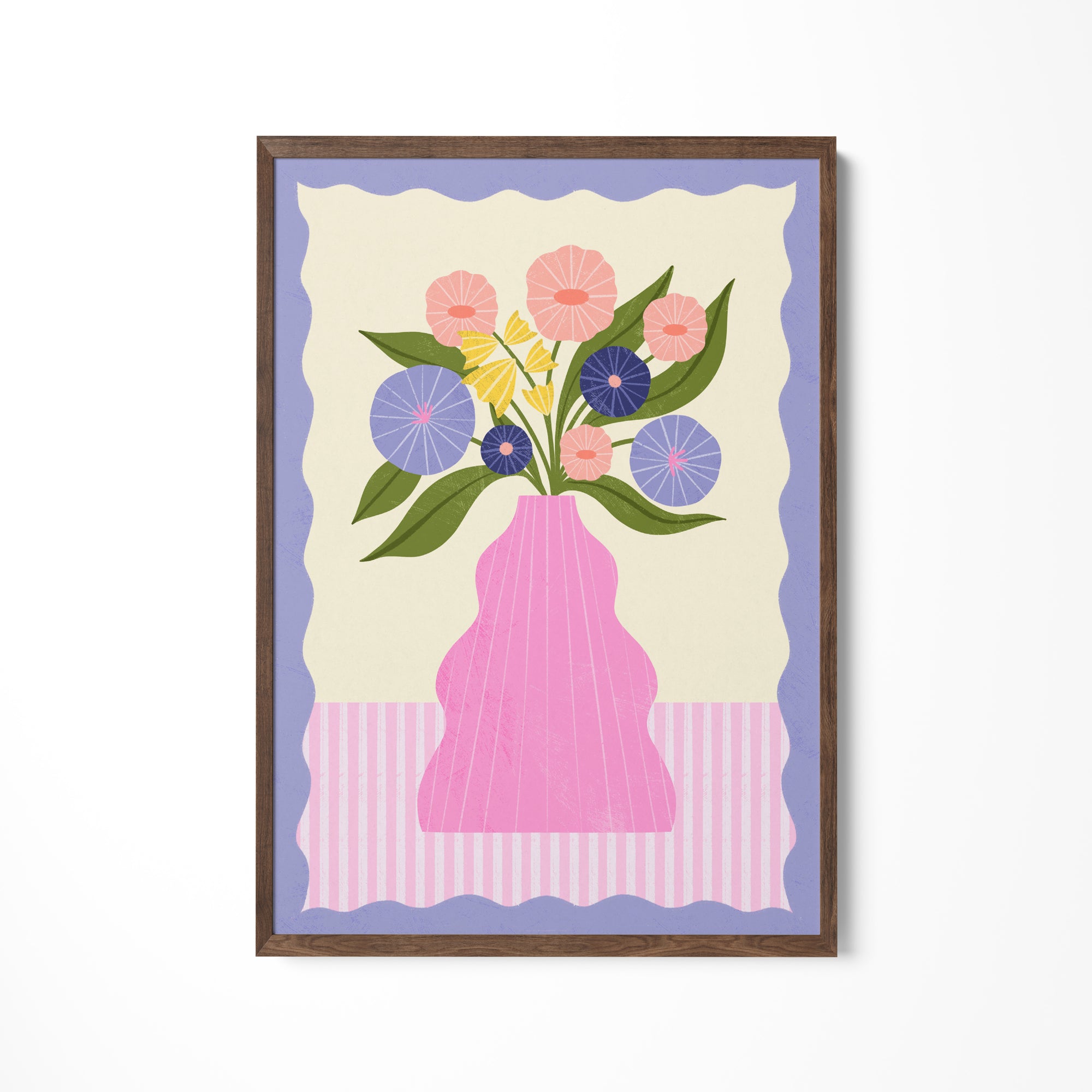 a painting of a pink vase with flowers in it