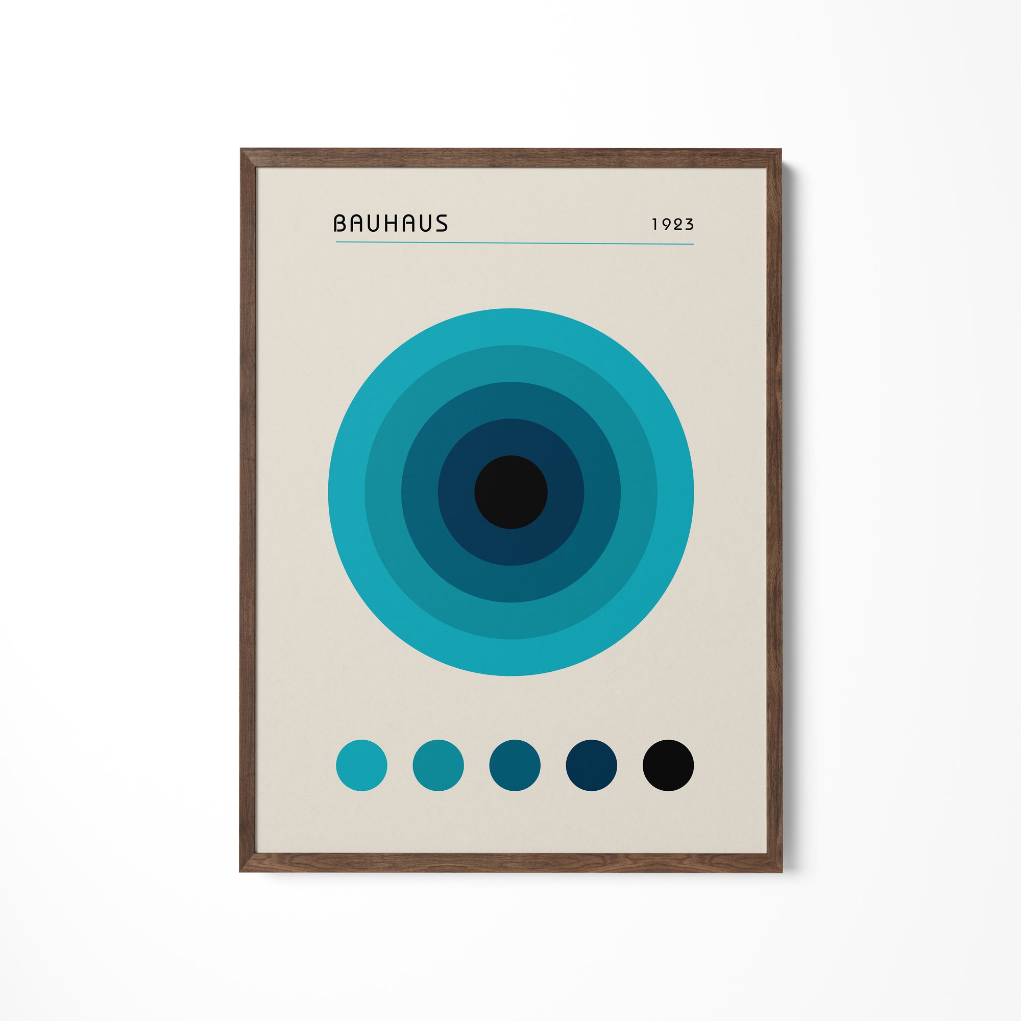 a picture of a blue and black circle on a white wall