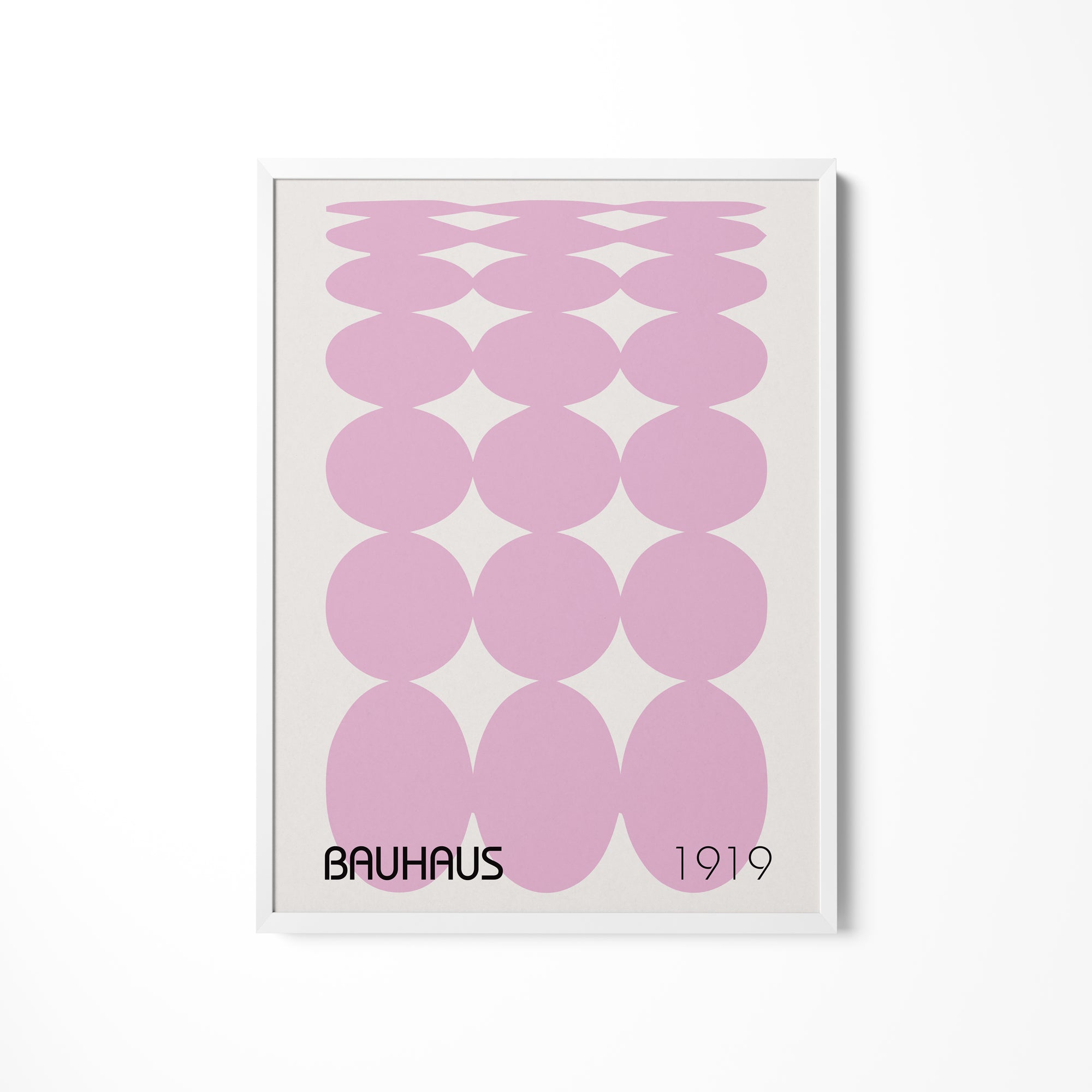 a pink poster with a number of circles on it