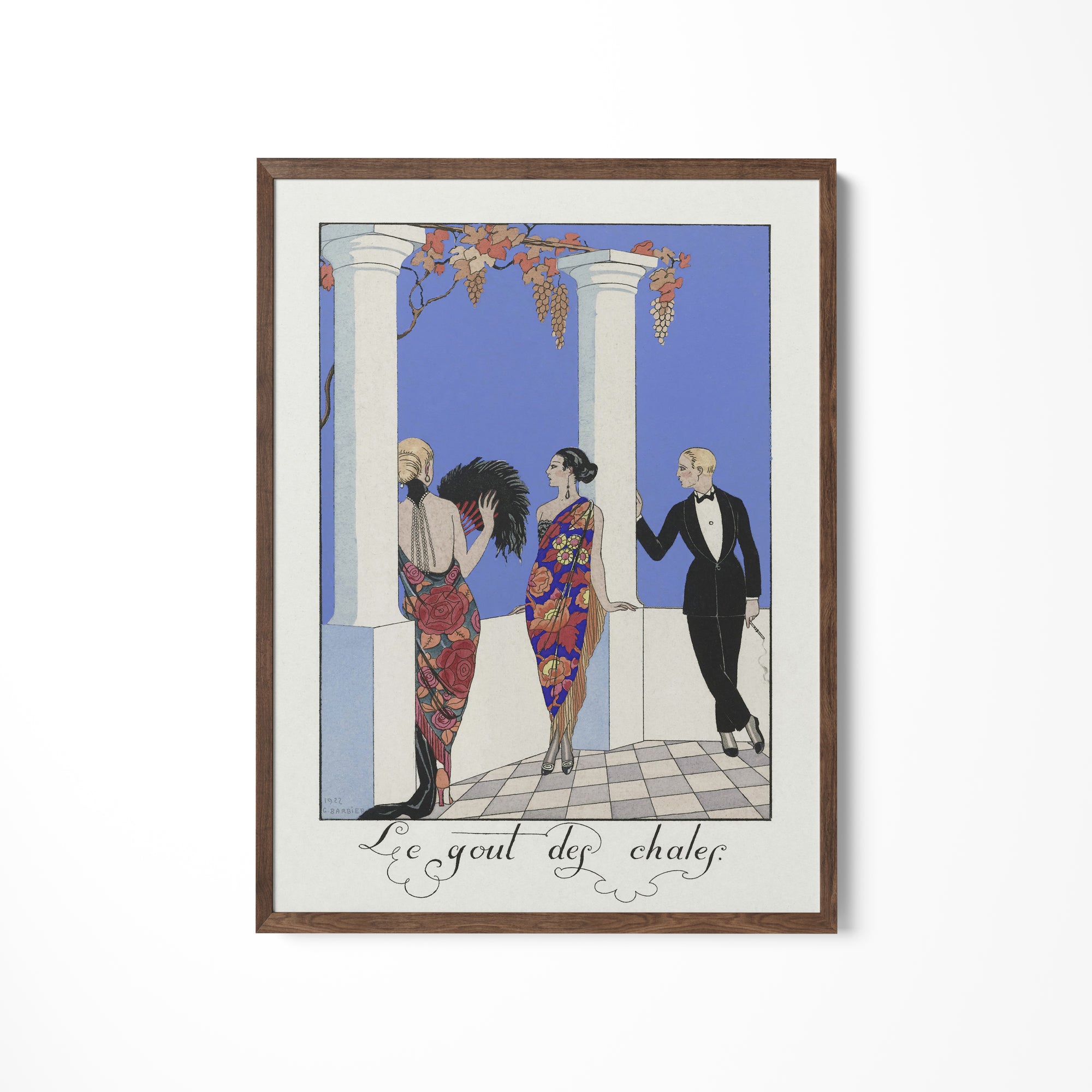 a painting of three women in evening dresses and a man in a tuxedo