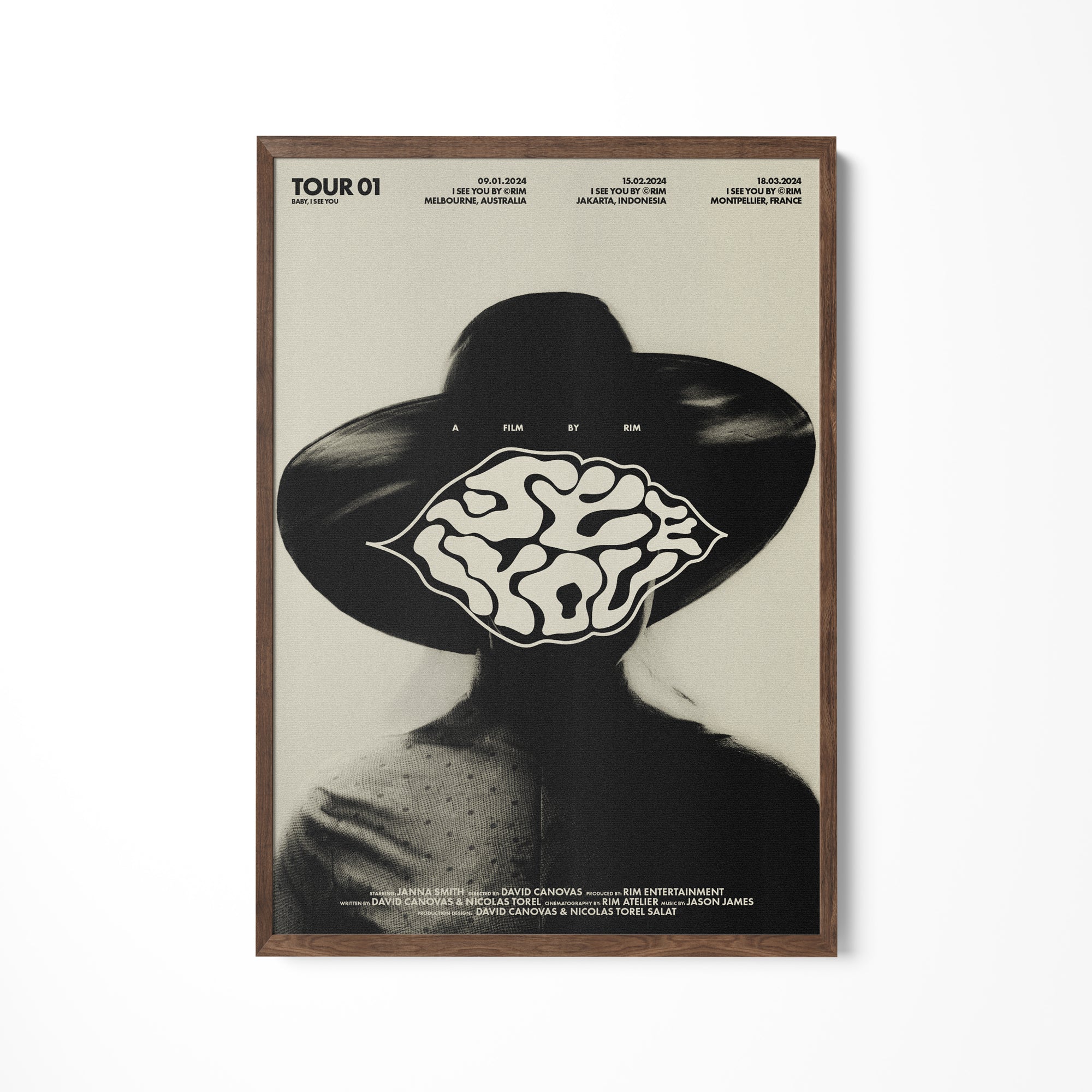 a black and white photo of a woman wearing a hat with a brain on it