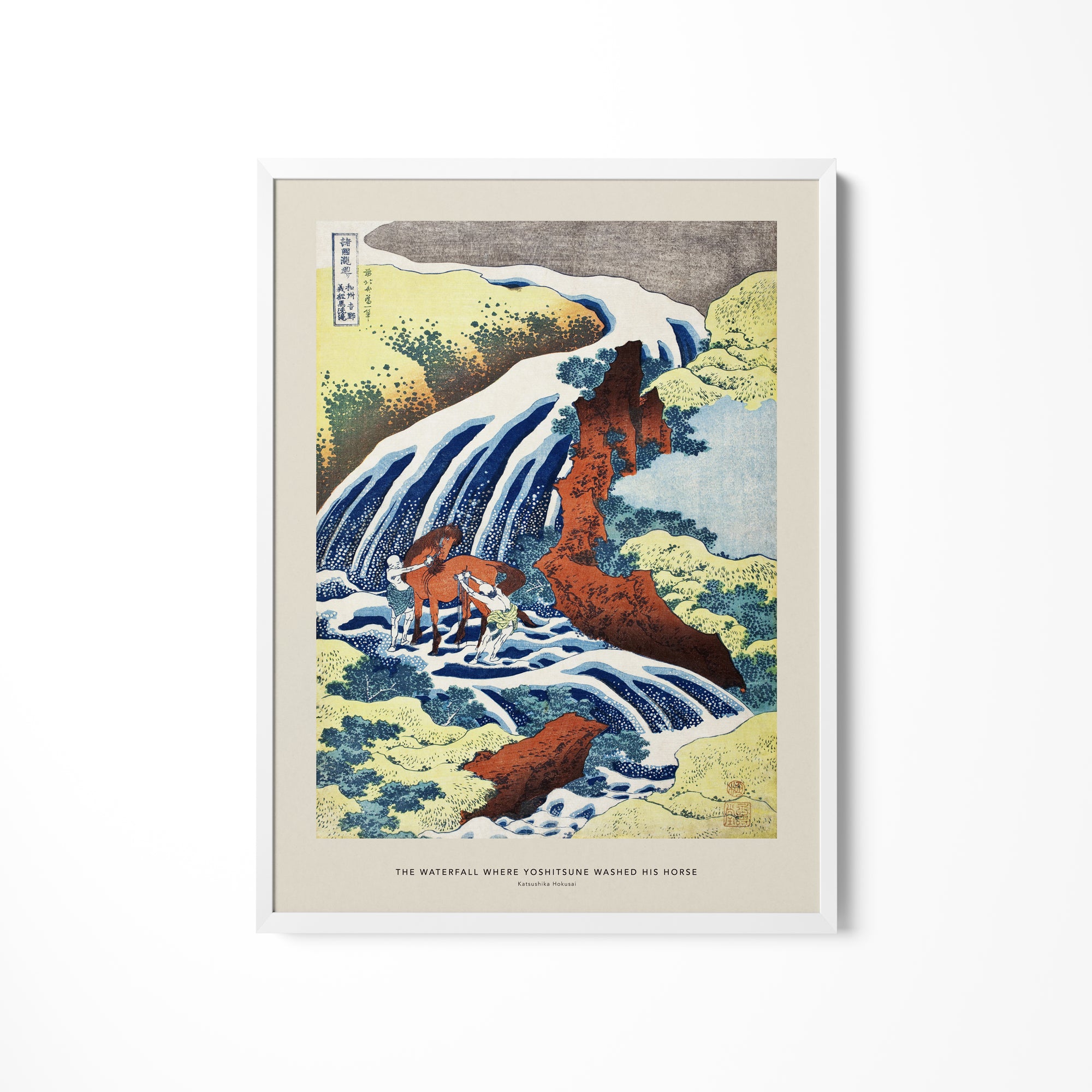 a painting of a waterfall with bears in it