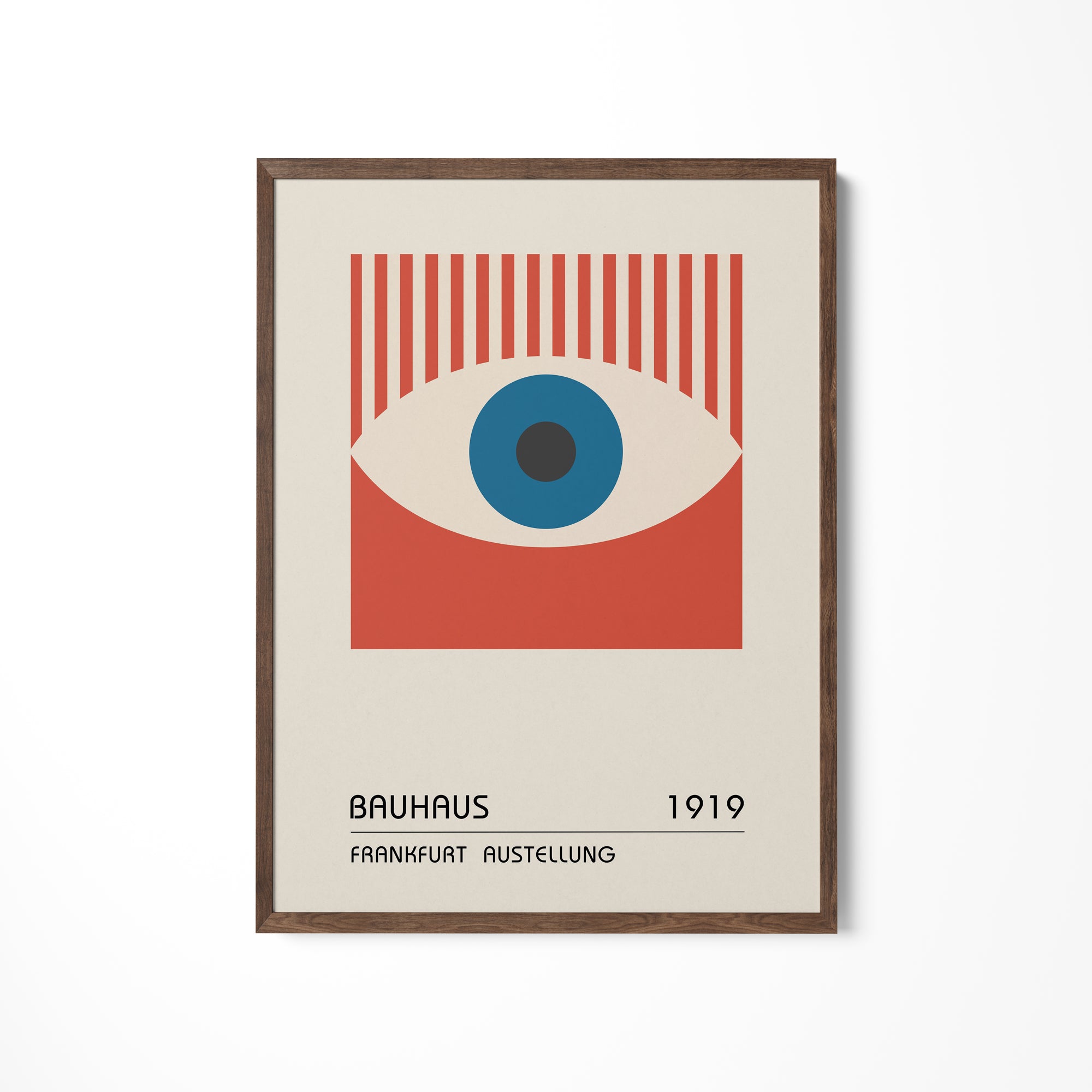 a picture of a blue eye on a white wall