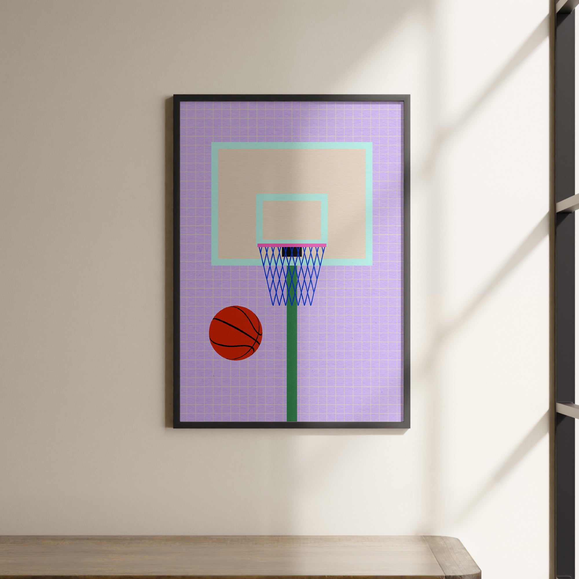 a picture of a basketball going through a hoop
