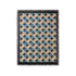 a blue and pink rug with a black border