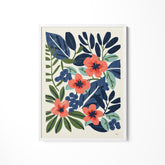 a painting of flowers and leaves on a white wall