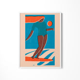 a painting of a person on a surfboard