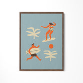 a picture of a man and a woman on a surfboard