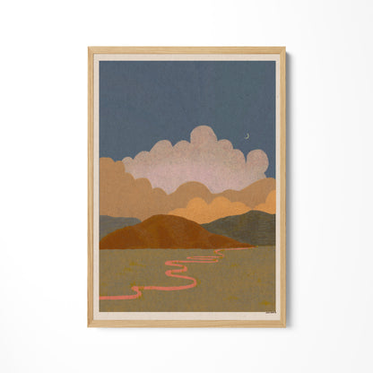 a painting hanging on a wall next to a white wall