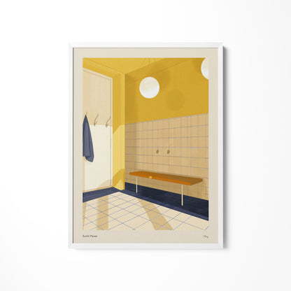 a picture of a bathroom with yellow walls