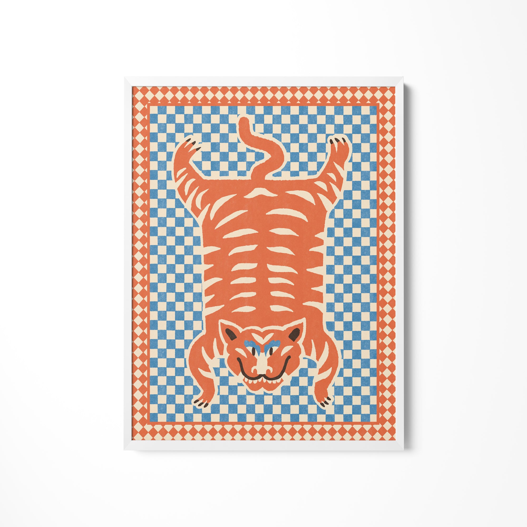 a picture of a tiger on a checkered background