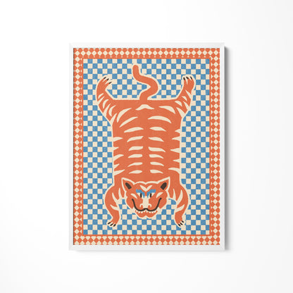 a picture of a tiger on a checkered background