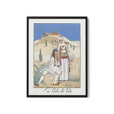 a picture of a man and a woman standing in front of a castle