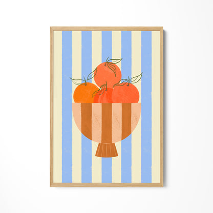 a picture of a bowl of fruit on a wall