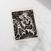 a black and white drawing of flowers and plants