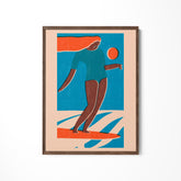a painting of a person on a surfboard