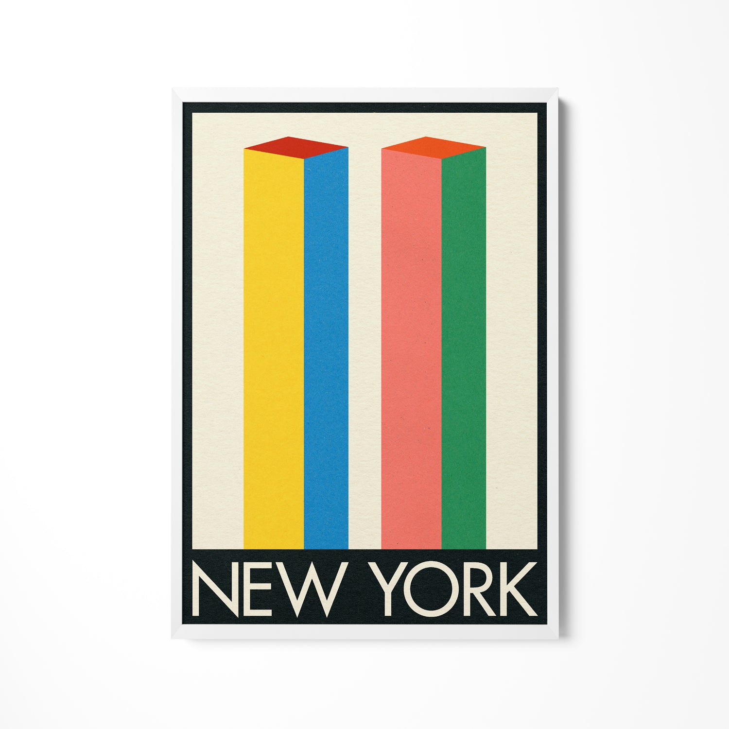 a picture of a new york poster hanging on a wall