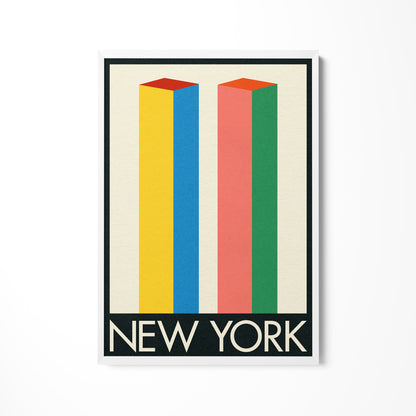 a picture of a new york poster hanging on a wall