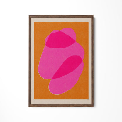 a pink and orange painting on a white wall