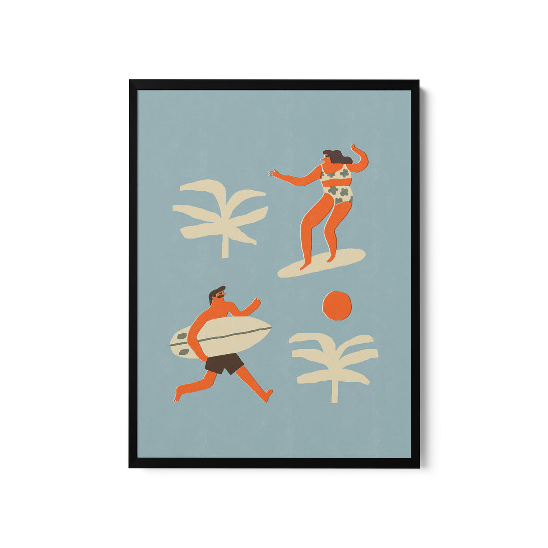 a picture of a woman on a surfboard and a man with a surfboard