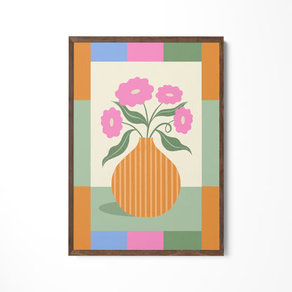 a painting of a vase with flowers in it