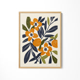 a painting of orange flowers on a white wall