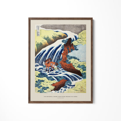 a painting on a wall of a waterfall with bears
