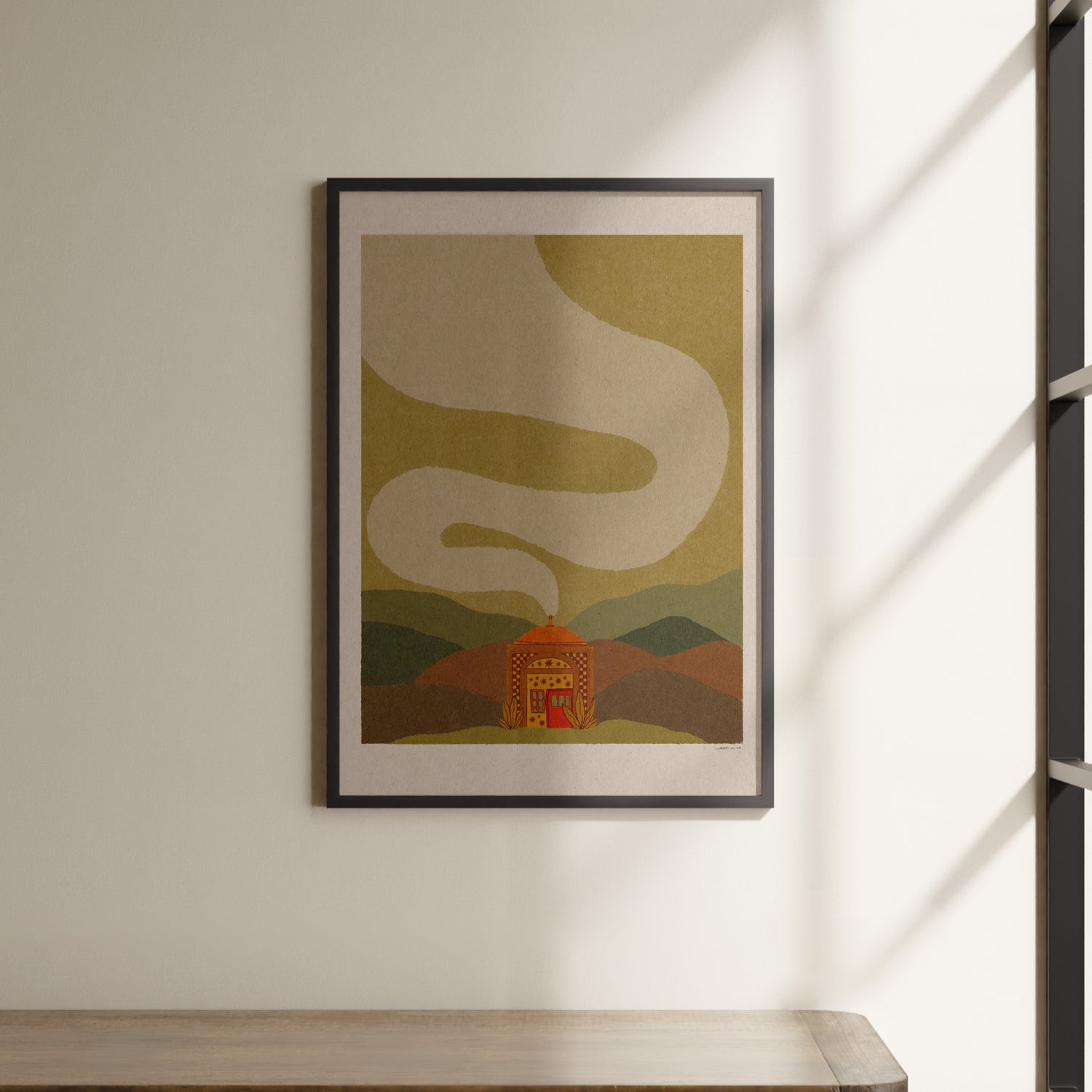 a picture hanging on the wall of a room