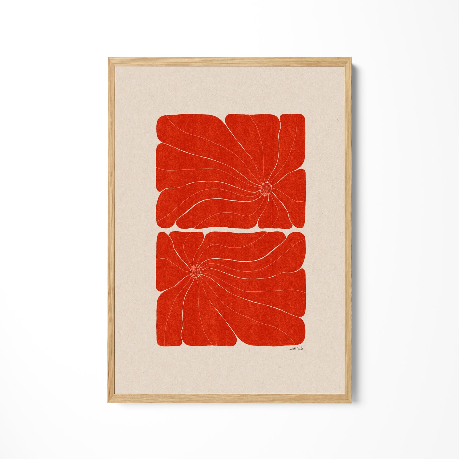 a picture of a red flower on a white wall