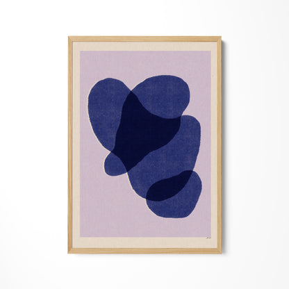 a blue and purple abstract painting on a white wall