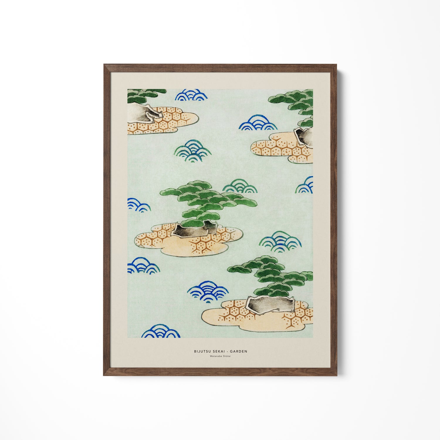 a painting on a wall with a plant and rocks