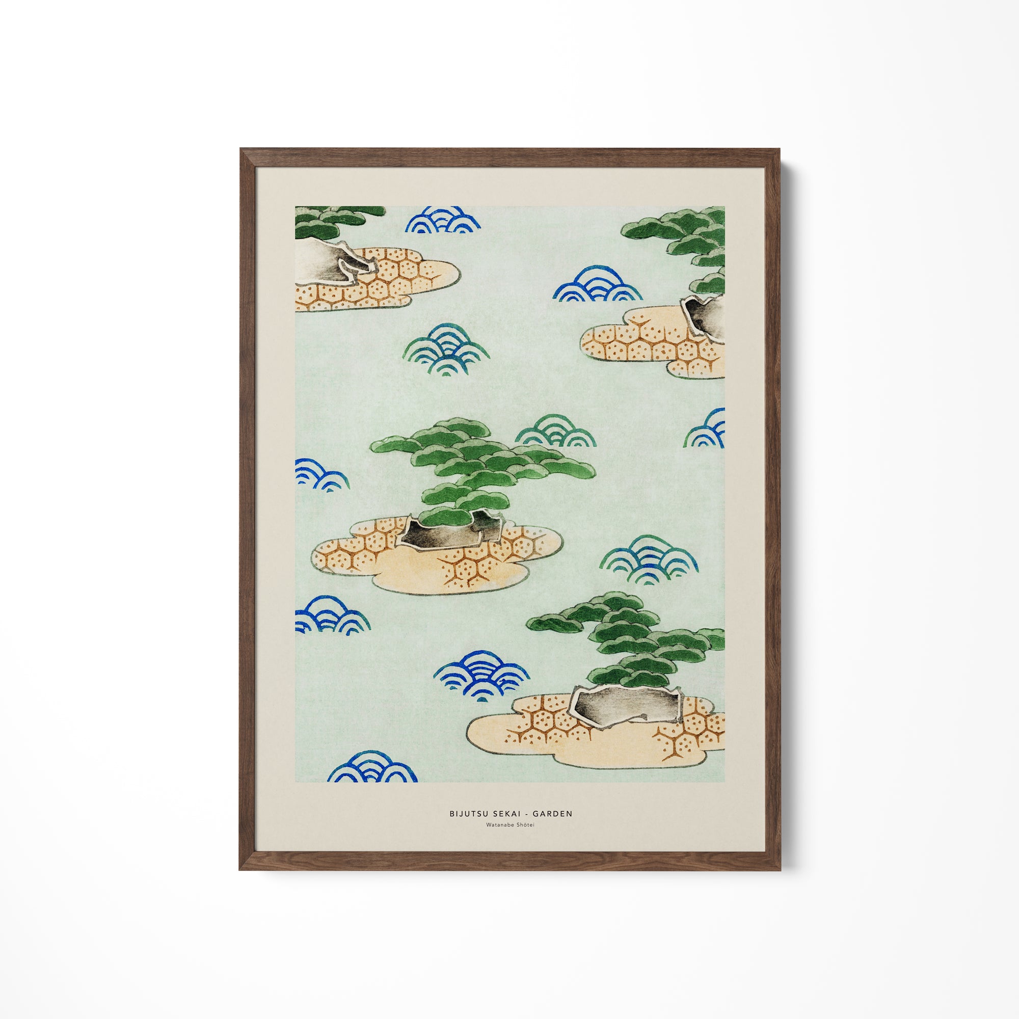 a painting on a wall with a plant and rocks
