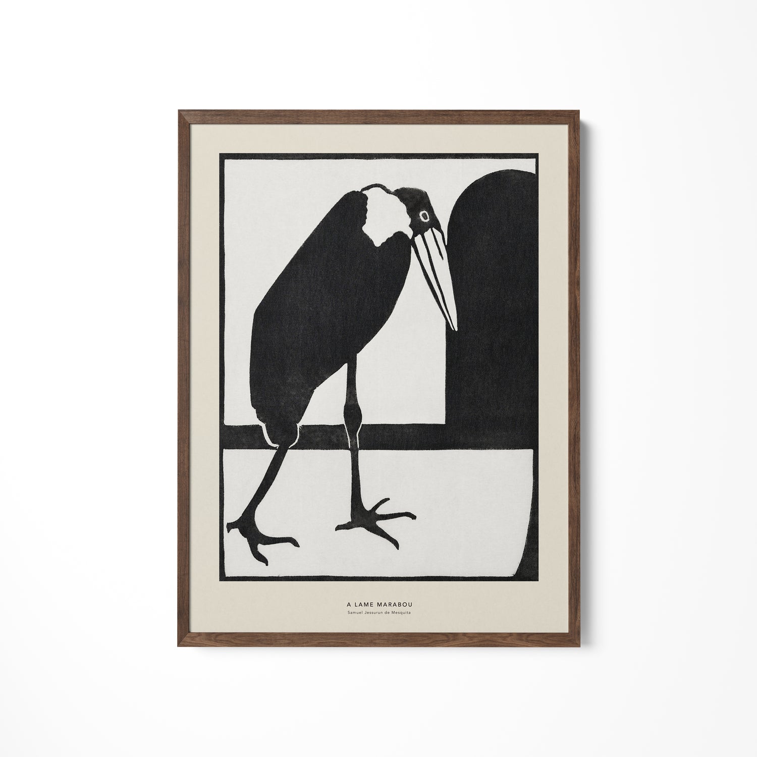 a black and white picture of a bird on a wall