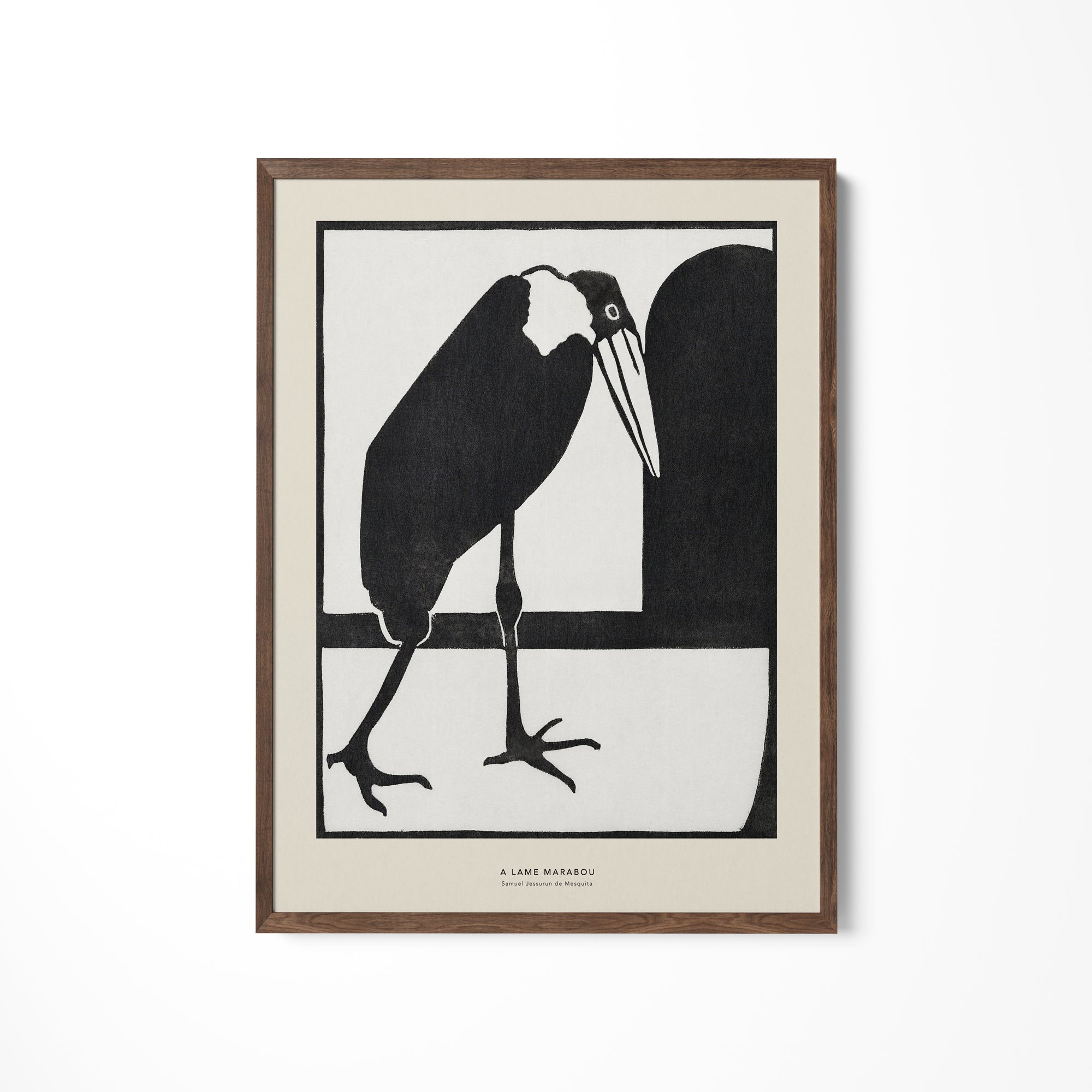 a black and white picture of a bird on a wall
