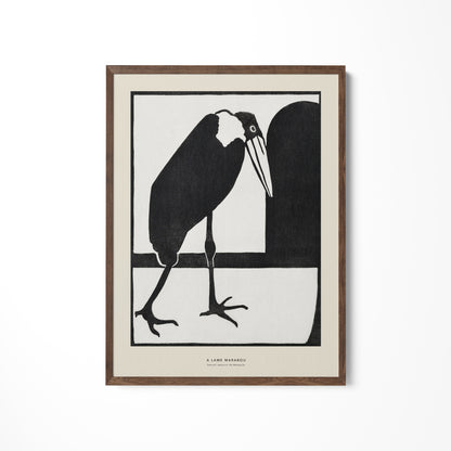 a black and white picture of a bird on a wall