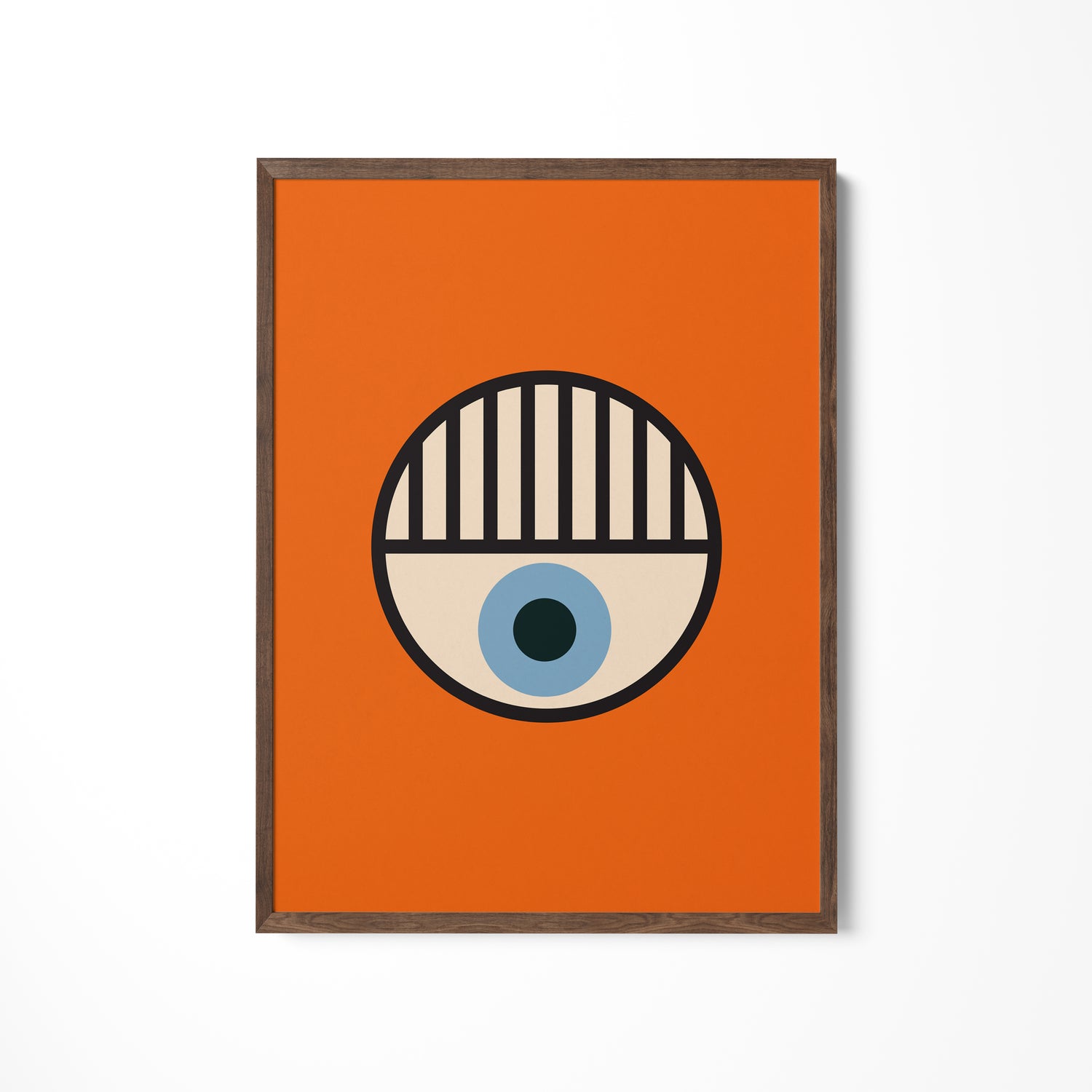 an orange square with a blue eye on it