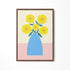 a painting of yellow flowers in a blue vase