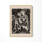 a black and white drawing of flowers and plants