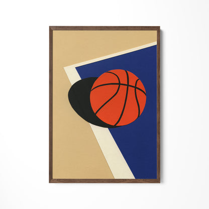 a painting of a basketball on a basketball court