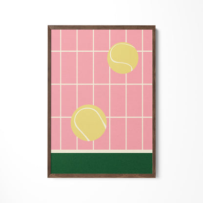 a picture of a tennis ball on a tiled wall
