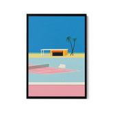 a picture of a beach with a tennis court