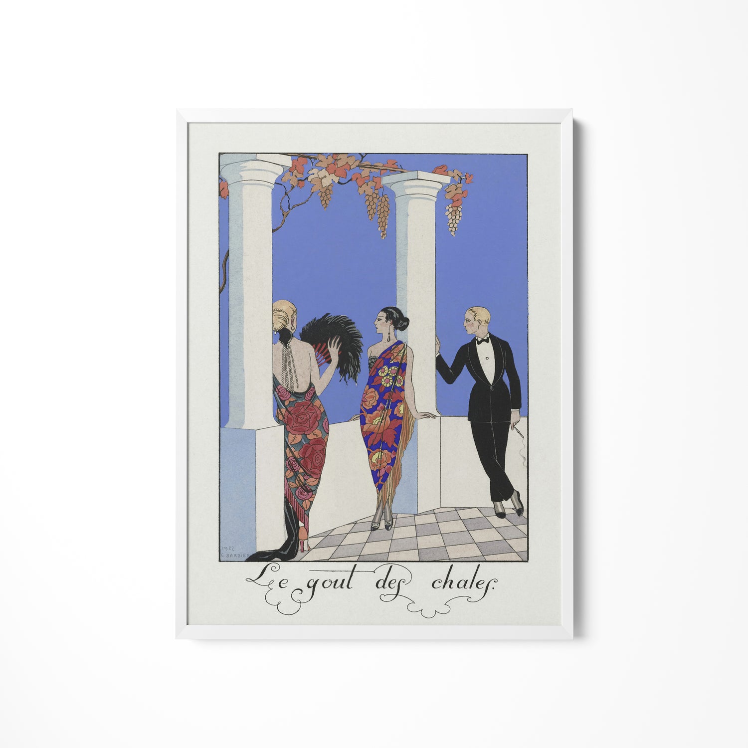 a painting of three women in evening dresses and a man in a tuxedo
