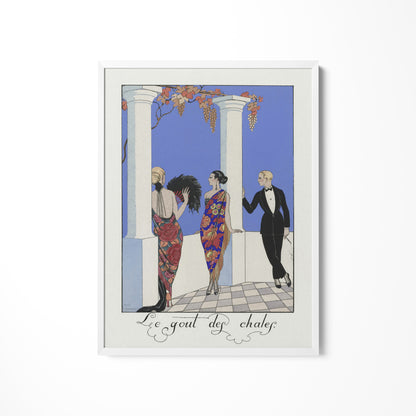a painting of three women in evening dresses and a man in a tuxedo
