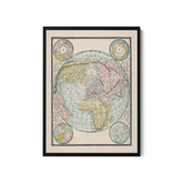 a framed map of the world on a white wall