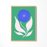 a picture of a blue flower on a green background