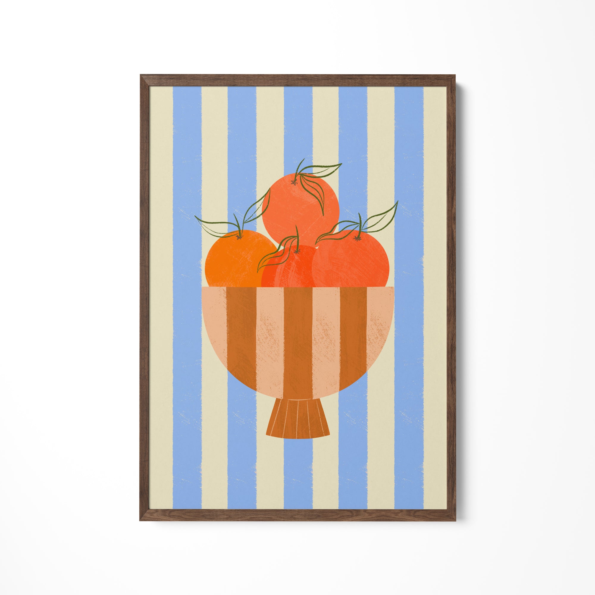 a painting of tomatoes in a striped bowl