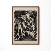 a black and white drawing of flowers on a wall